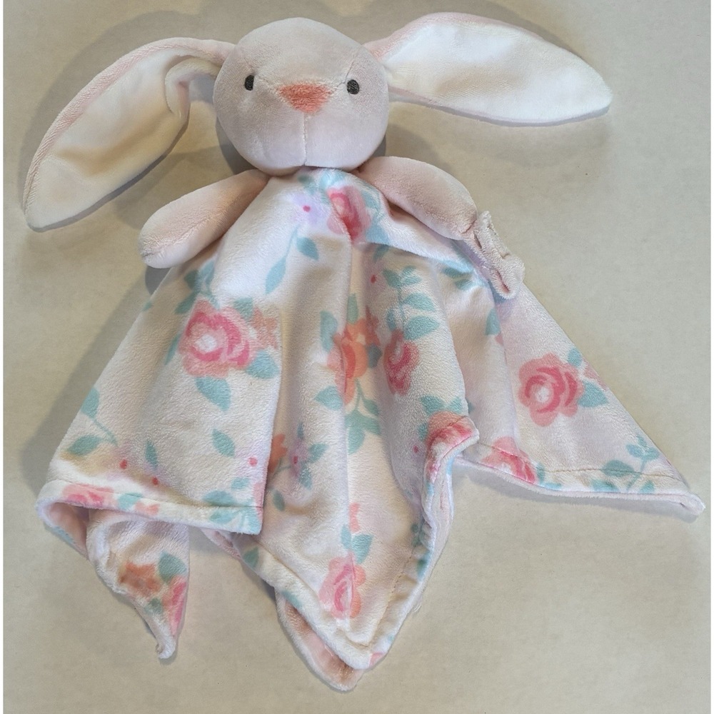 Carters White Pink Floral Bunny Baby Blanket Plush Pacifier Holder Lovey 2017